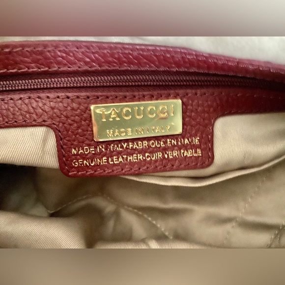 Iacucci Italian Pebbled Leather Suede Satchel Handbag Red Oxblood Blue Handles - Picture 12 of 14